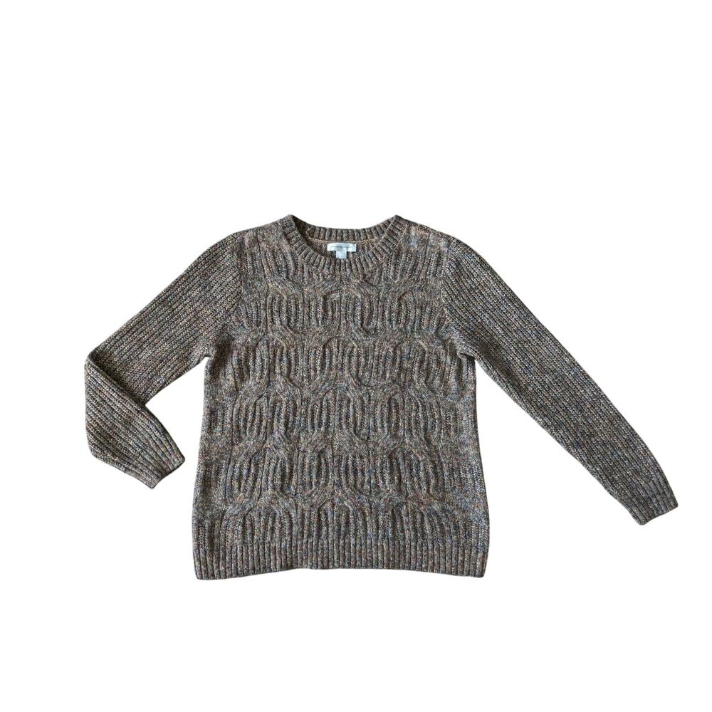 Christopher & Banks Chunky Knit Sweater L Brown Cotton Blend Rainbow Speckles